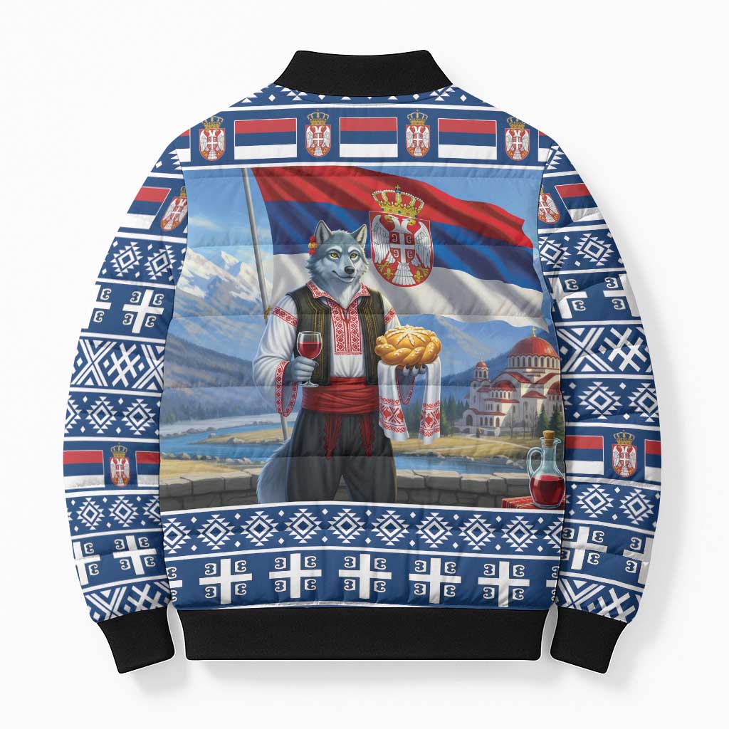 Serbia Christmas Wolf Bomber Puffer Jacket Vuk Serbian Mascot - Wonder Print Shop