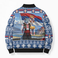 Serbia Christmas Wolf Bomber Puffer Jacket Vuk Serbian Mascot - Wonder Print Shop
