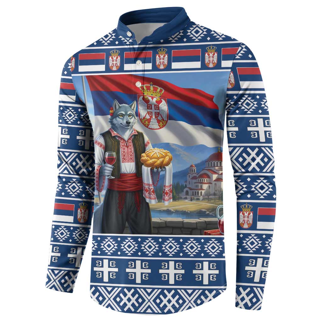 Serbia Christmas Wolf Button Sweatshirt Vuk Serbian Mascot - Wonder Print Shop