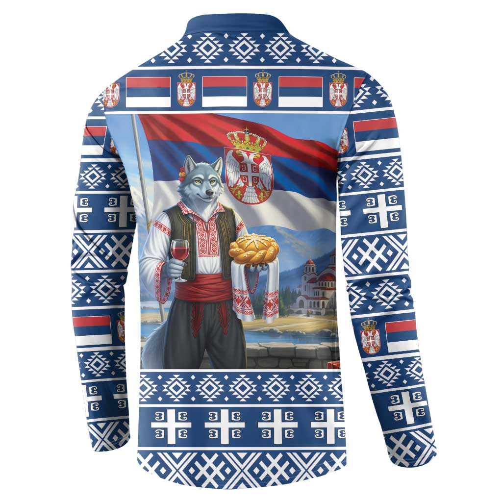 Serbia Christmas Wolf Button Sweatshirt Vuk Serbian Mascot - Wonder Print Shop