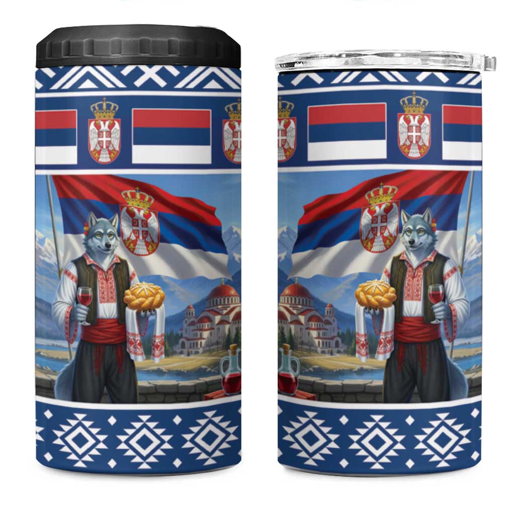 Serbia Christmas Wolf 4 in 1 Can Cooler Tumbler Vuk Serbian Mascot - Wonder Print Shop