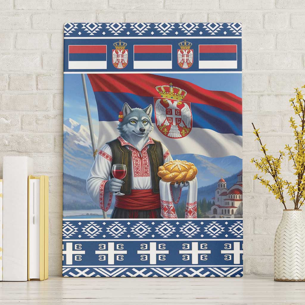 Serbia Christmas Wolf Canvas Wall Art Vuk Serbian Mascot - Wonder Print Shop