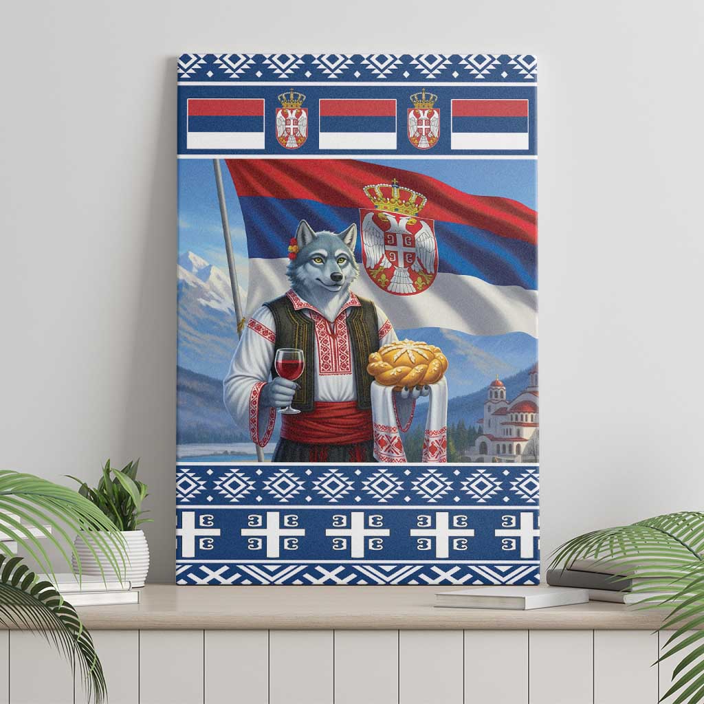 Serbia Christmas Wolf Canvas Wall Art Vuk Serbian Mascot - Wonder Print Shop