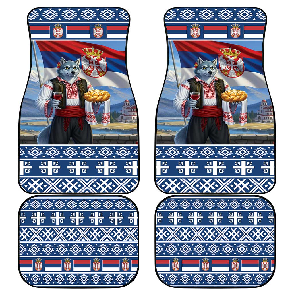 Serbia Christmas Wolf Car Mats Vuk Serbian Mascot - Wonder Print Shop