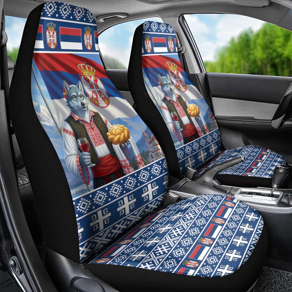 Serbia Christmas Wolf Car Seat Cover Vuk Serbian Mascot - Wonder Print Shop