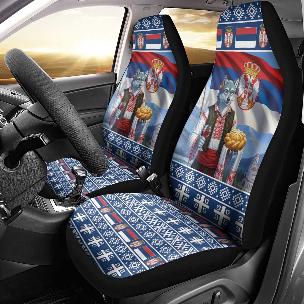 Serbia Christmas Wolf Car Seat Cover Vuk Serbian Mascot - Wonder Print Shop