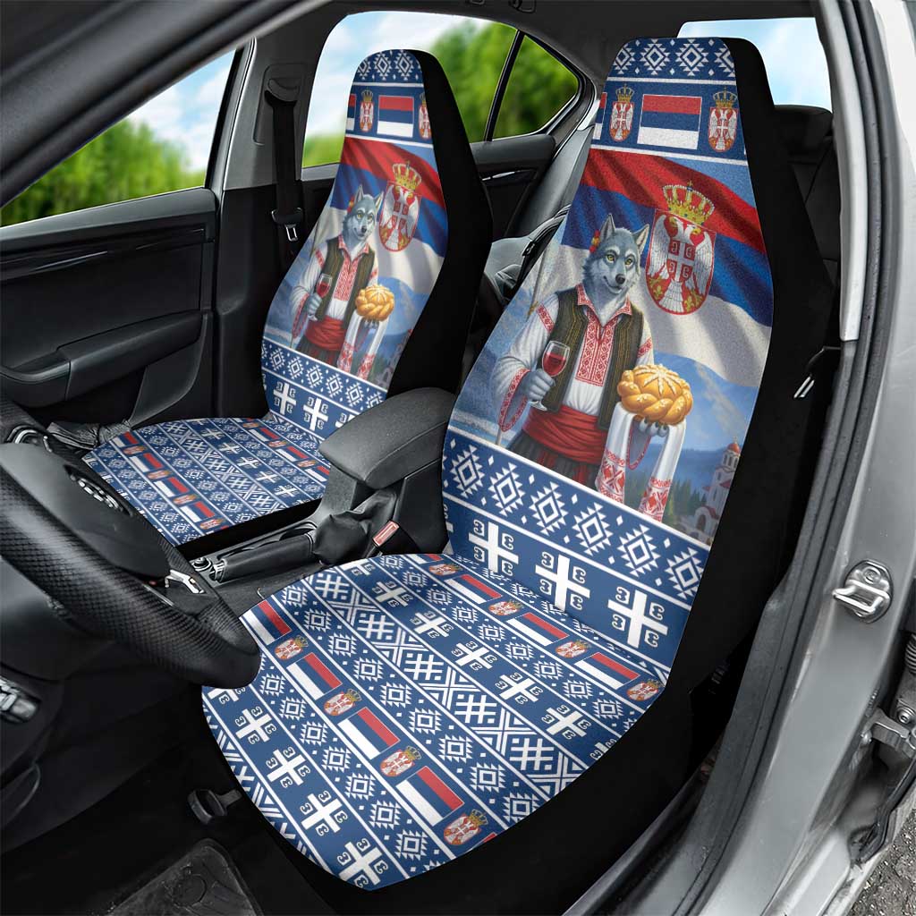 Serbia Christmas Wolf Car Seat Cover Vuk Serbian Mascot - Wonder Print Shop