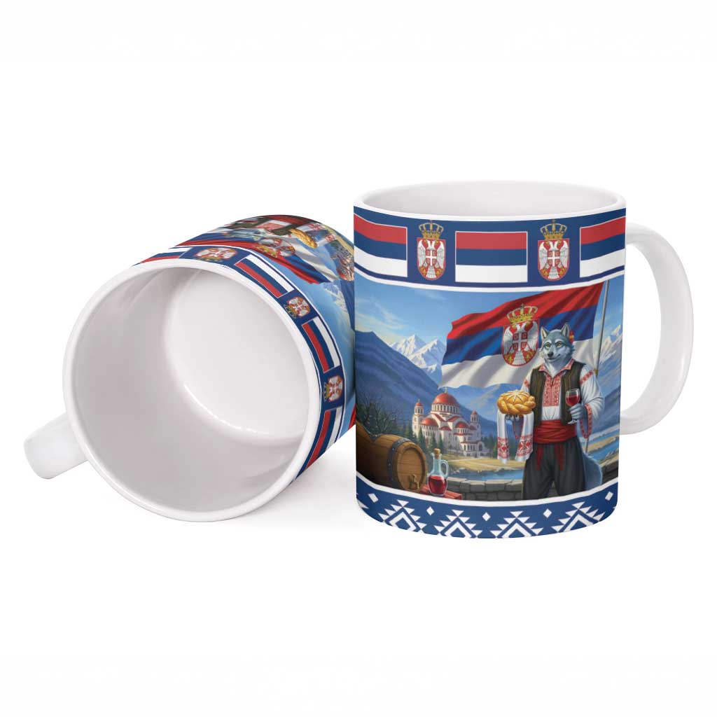 Serbia Christmas Wolf Ceramic Mug Vuk Serbian Mascot - Wonder Print Shop