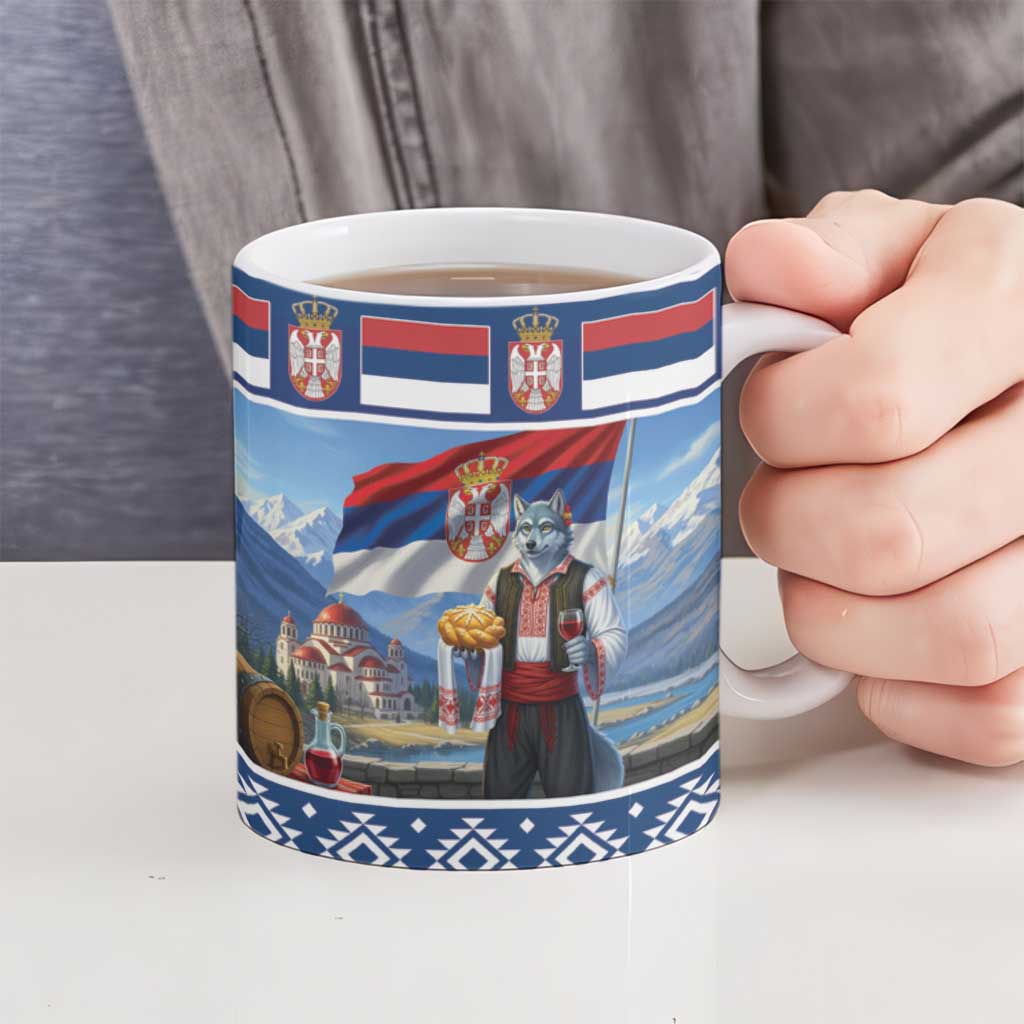 Serbia Christmas Wolf Ceramic Mug Vuk Serbian Mascot - Wonder Print Shop