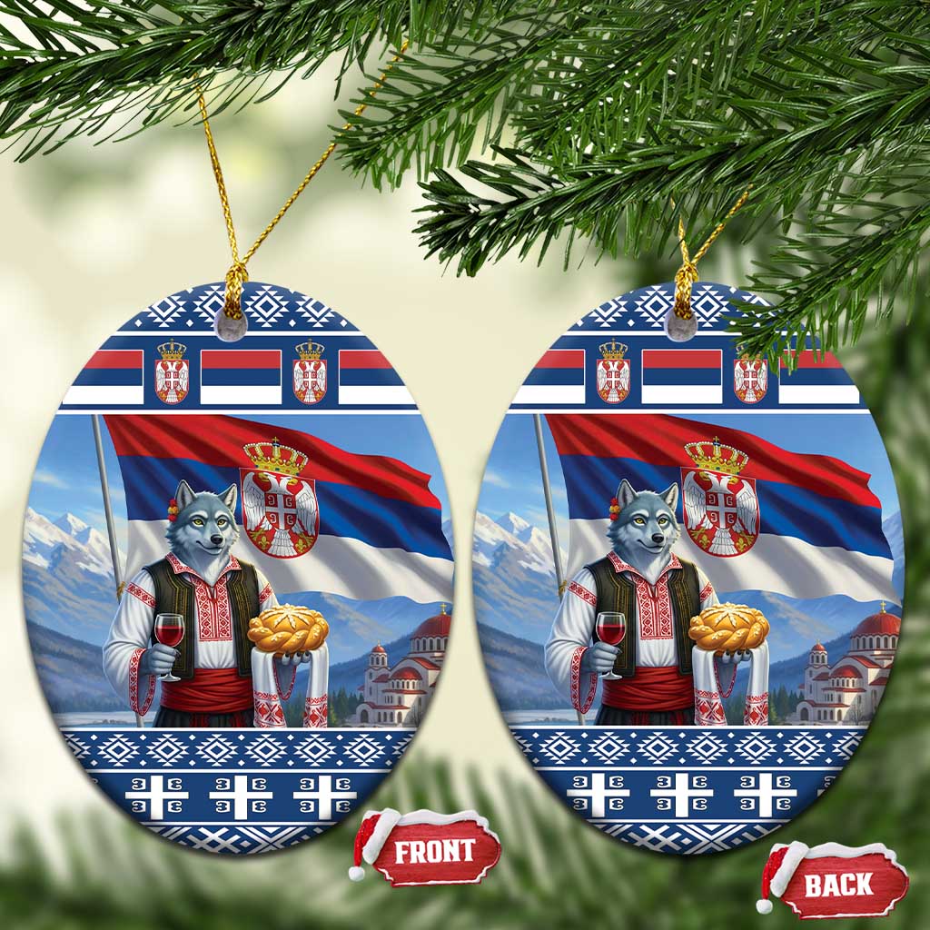 Serbia Christmas Wolf Ceramic Ornament Vuk Serbian Mascot - Wonder Print Shop