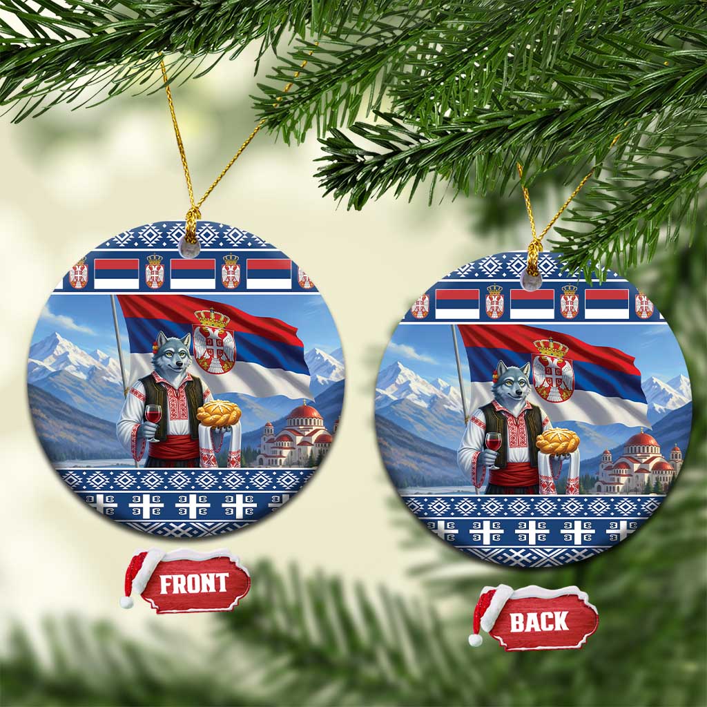 Serbia Christmas Wolf Ceramic Ornament Vuk Serbian Mascot - Wonder Print Shop