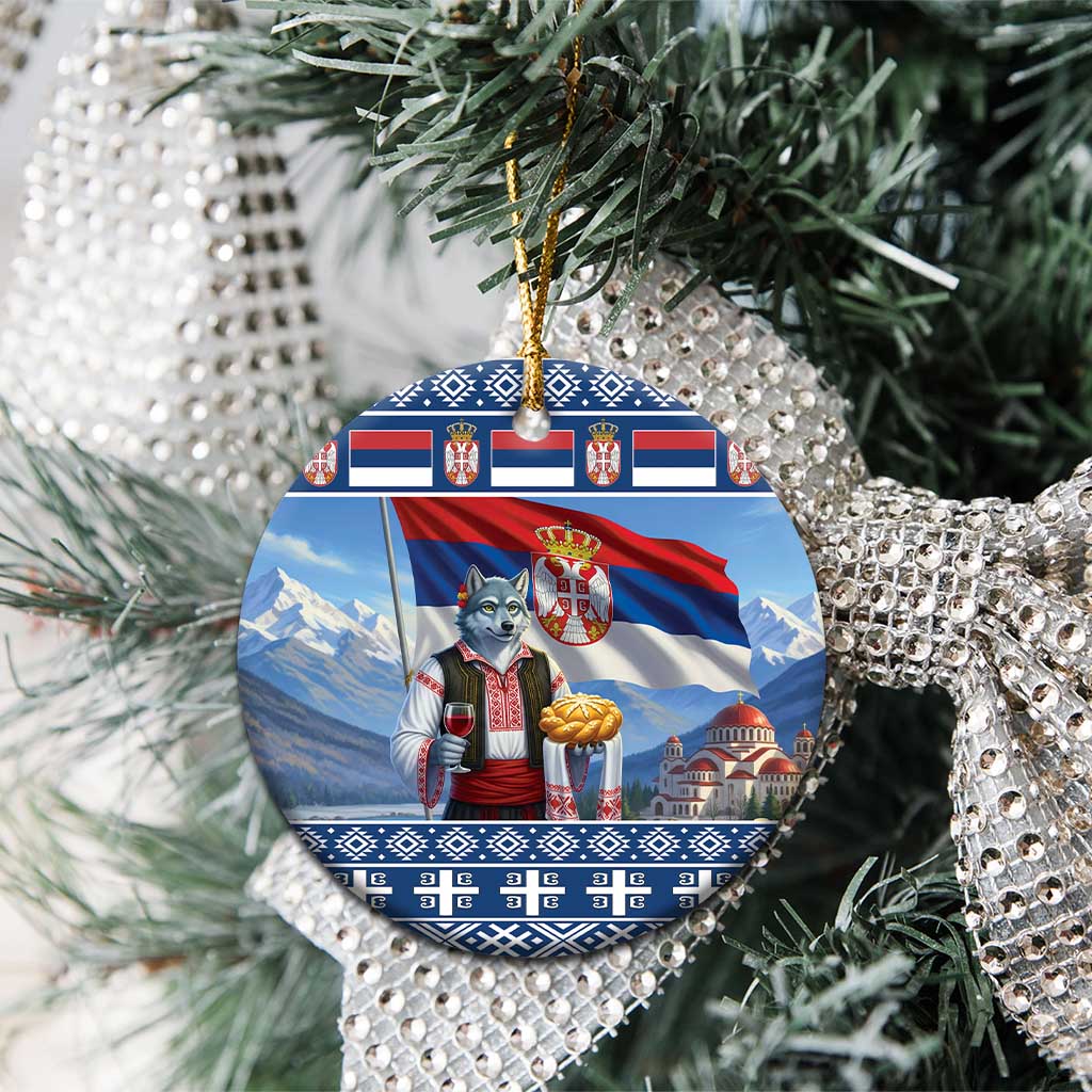 Serbia Christmas Wolf Ceramic Ornament Vuk Serbian Mascot - Wonder Print Shop