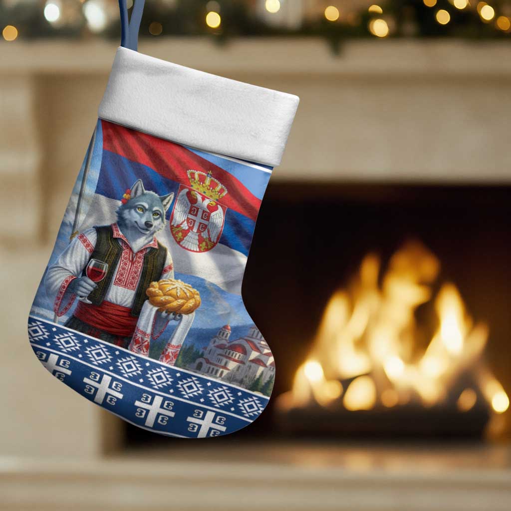 Serbia Christmas Wolf Christmas Stocking Vuk Serbian Mascot - Wonder Print Shop