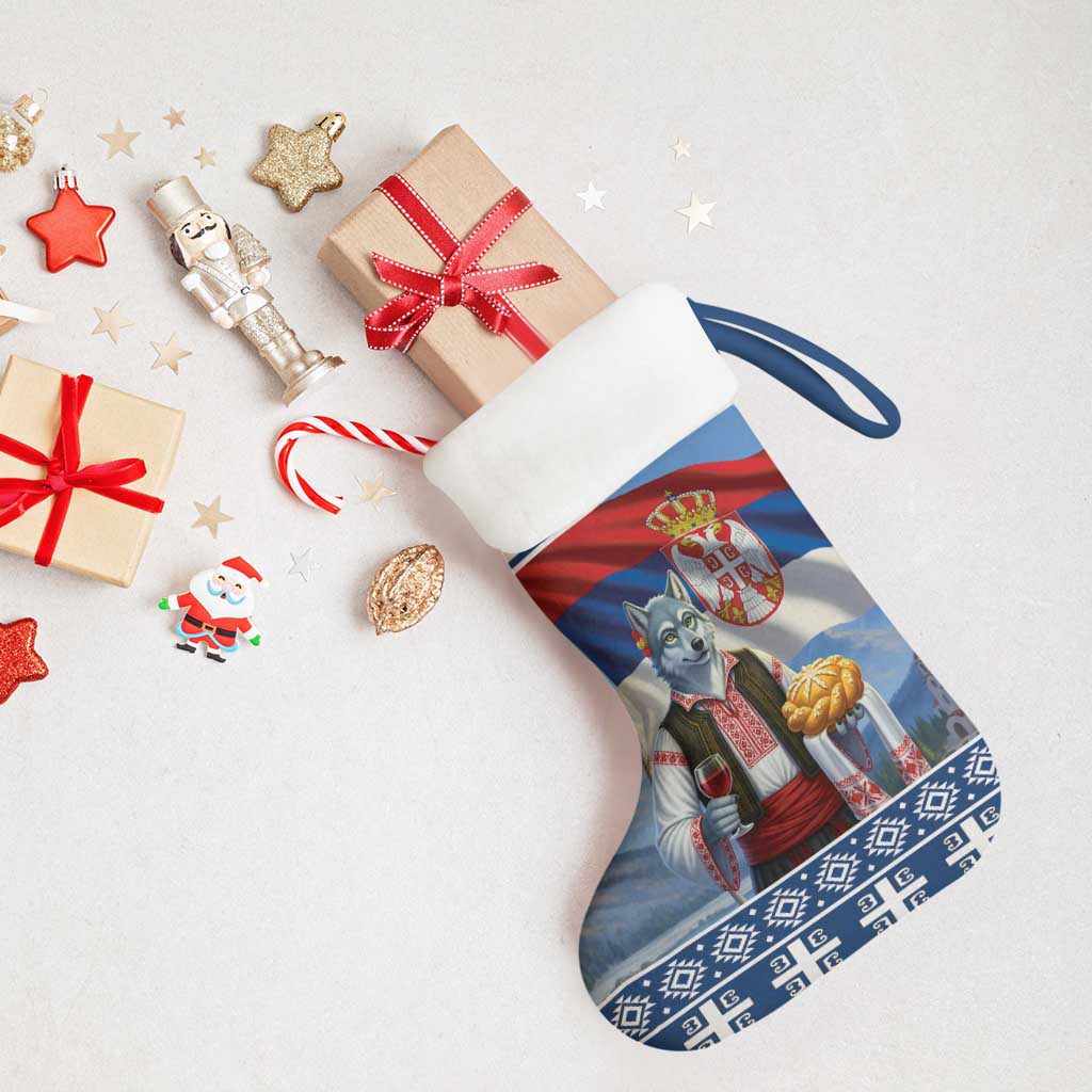 Serbia Christmas Wolf Christmas Stocking Vuk Serbian Mascot - Wonder Print Shop
