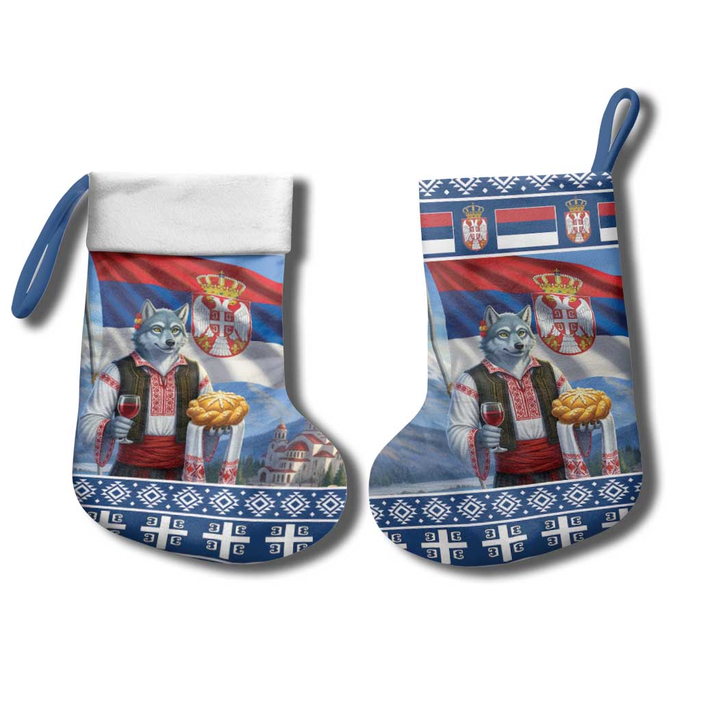 Serbia Christmas Wolf Christmas Stocking Vuk Serbian Mascot - Wonder Print Shop