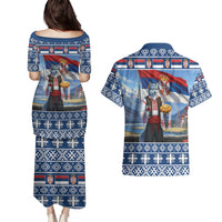 Serbia Christmas Wolf Couples Matching Puletasi and Hawaiian Shirt Vuk Serbian Mascot - Wonder Print Shop