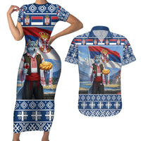 Serbia Christmas Wolf Couples Matching Short Sleeve Bodycon Dress and Hawaiian Shirt Vuk Serbian Mascot - Wonder Print Shop