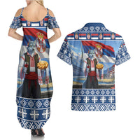 Serbia Christmas Wolf Couples Matching Summer Maxi Dress and Hawaiian Shirt Vuk Serbian Mascot - Wonder Print Shop