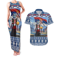 Serbia Christmas Wolf Couples Matching Tank Maxi Dress and Hawaiian Shirt Vuk Serbian Mascot - Wonder Print Shop