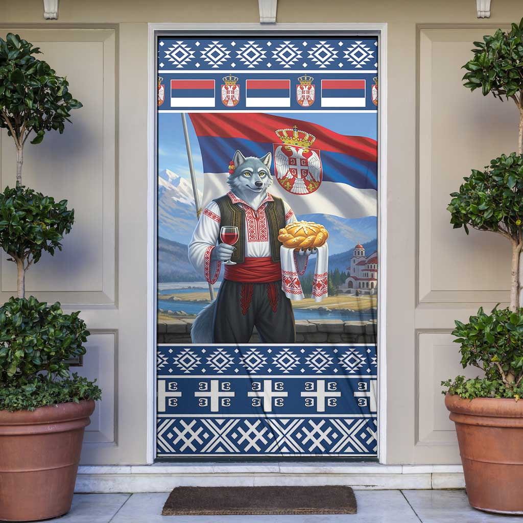 Serbia Christmas Wolf Door Cover Vuk Serbian Mascot - Wonder Print Shop