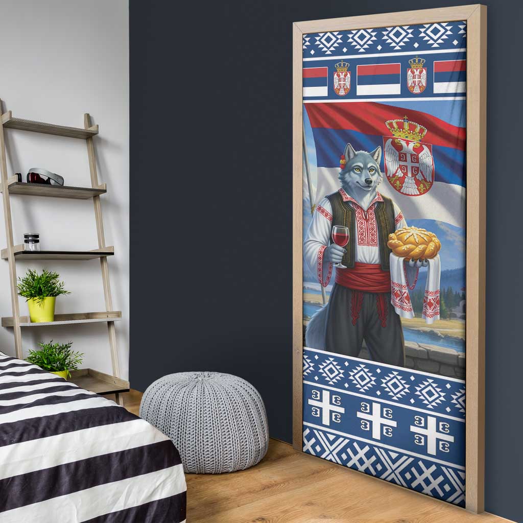 Serbia Christmas Wolf Door Cover Vuk Serbian Mascot - Wonder Print Shop