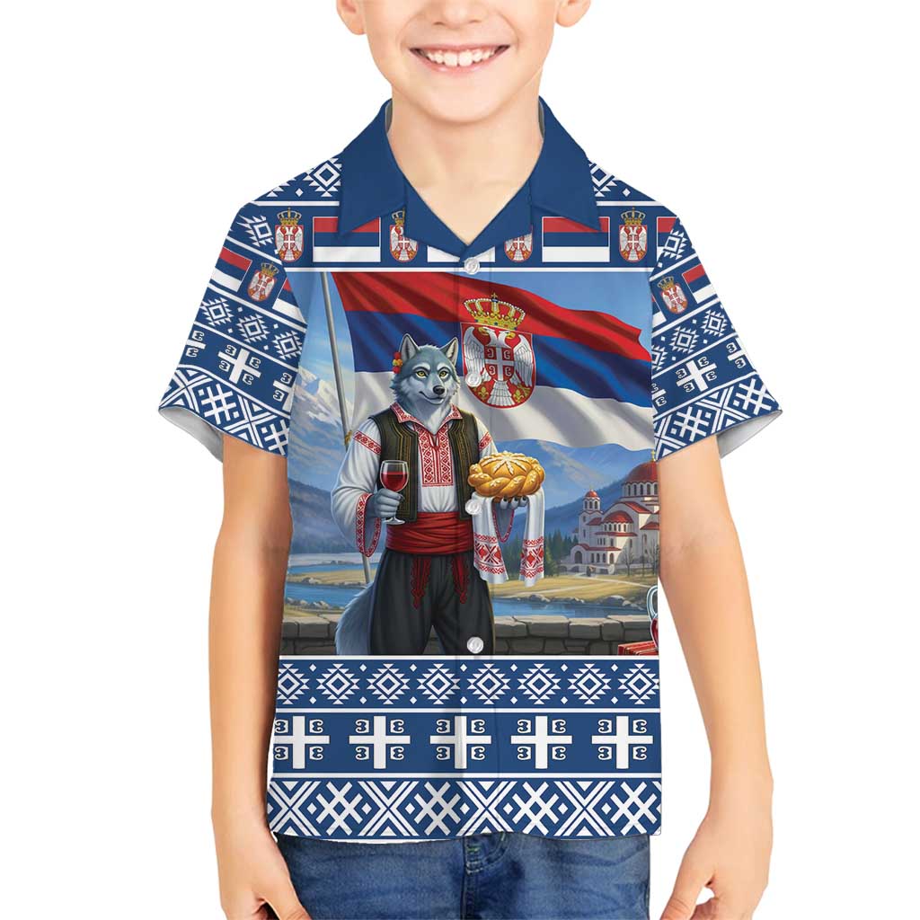 Serbia Christmas Wolf Family Matching Long Sleeve Bodycon Dress and Hawaiian Shirt Vuk Serbian Mascot - Wonder Print Shop