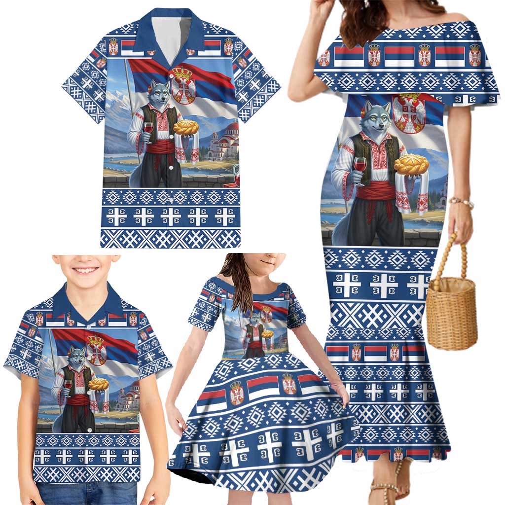 Serbia Christmas Wolf Family Matching Mermaid Dress and Hawaiian Shirt Vuk Serbian Mascot - Wonder Print Shop