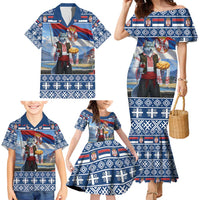 Serbia Christmas Wolf Family Matching Mermaid Dress and Hawaiian Shirt Vuk Serbian Mascot - Wonder Print Shop