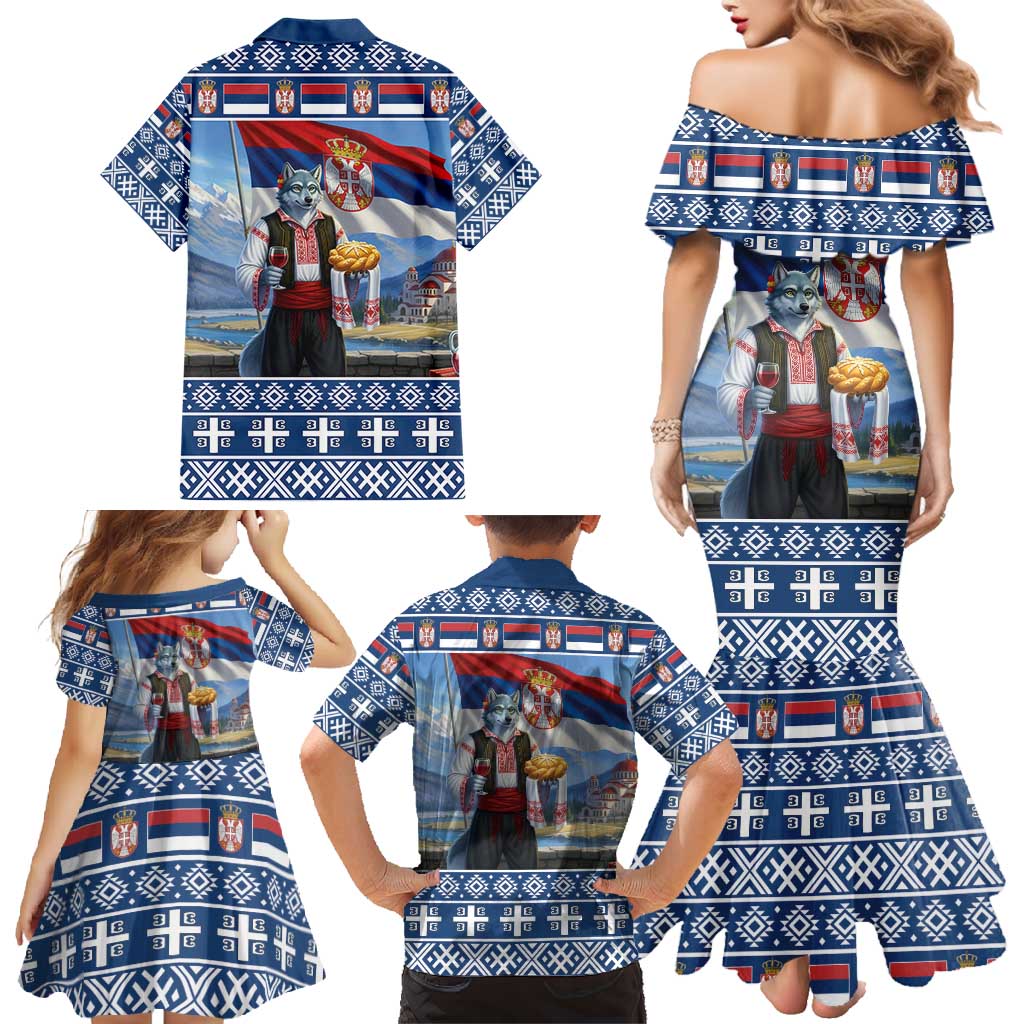 Serbia Christmas Wolf Family Matching Mermaid Dress and Hawaiian Shirt Vuk Serbian Mascot - Wonder Print Shop