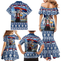 Serbia Christmas Wolf Family Matching Mermaid Dress and Hawaiian Shirt Vuk Serbian Mascot - Wonder Print Shop