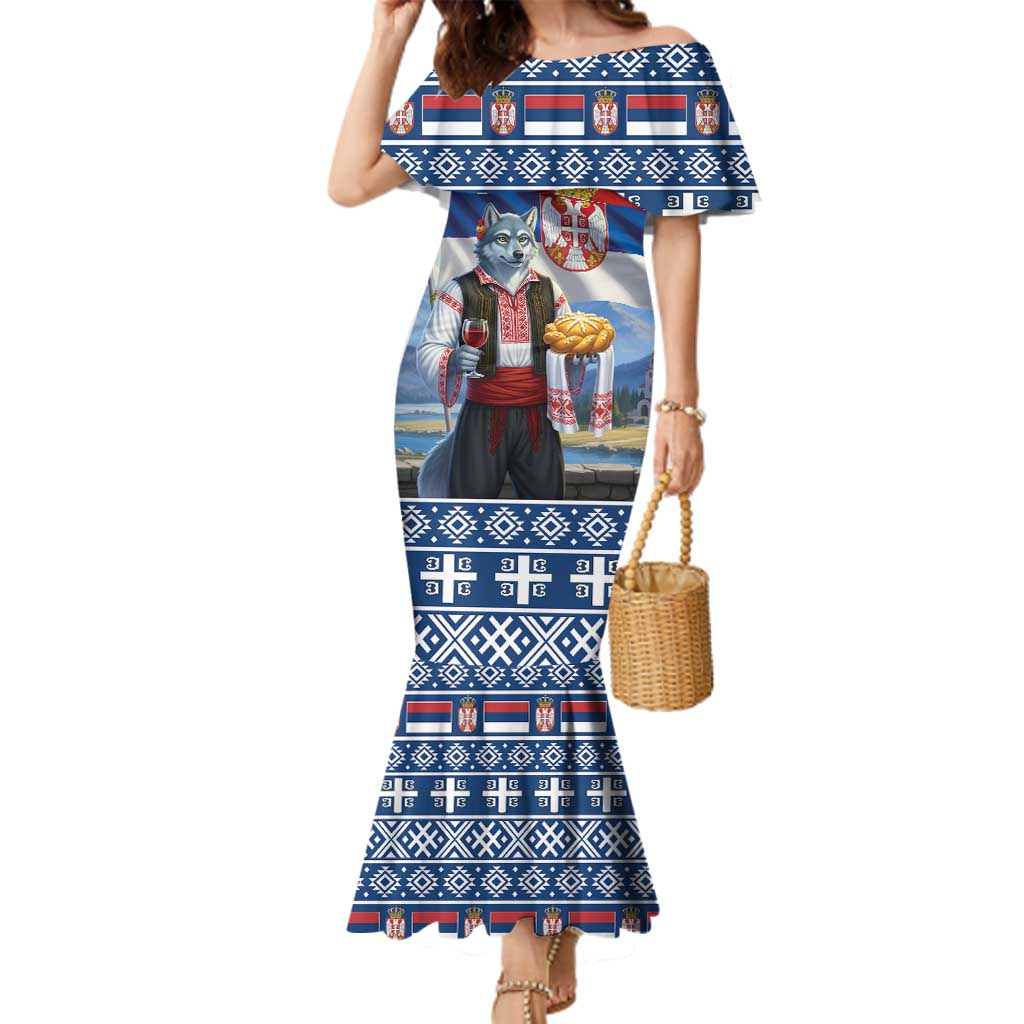 Serbia Christmas Wolf Family Matching Mermaid Dress and Hawaiian Shirt Vuk Serbian Mascot - Wonder Print Shop