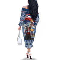 Serbia Christmas Wolf Family Matching Off The Shoulder Long Sleeve Dress and Hawaiian Shirt Vuk Serbian Mascot - Wonder Print Shop