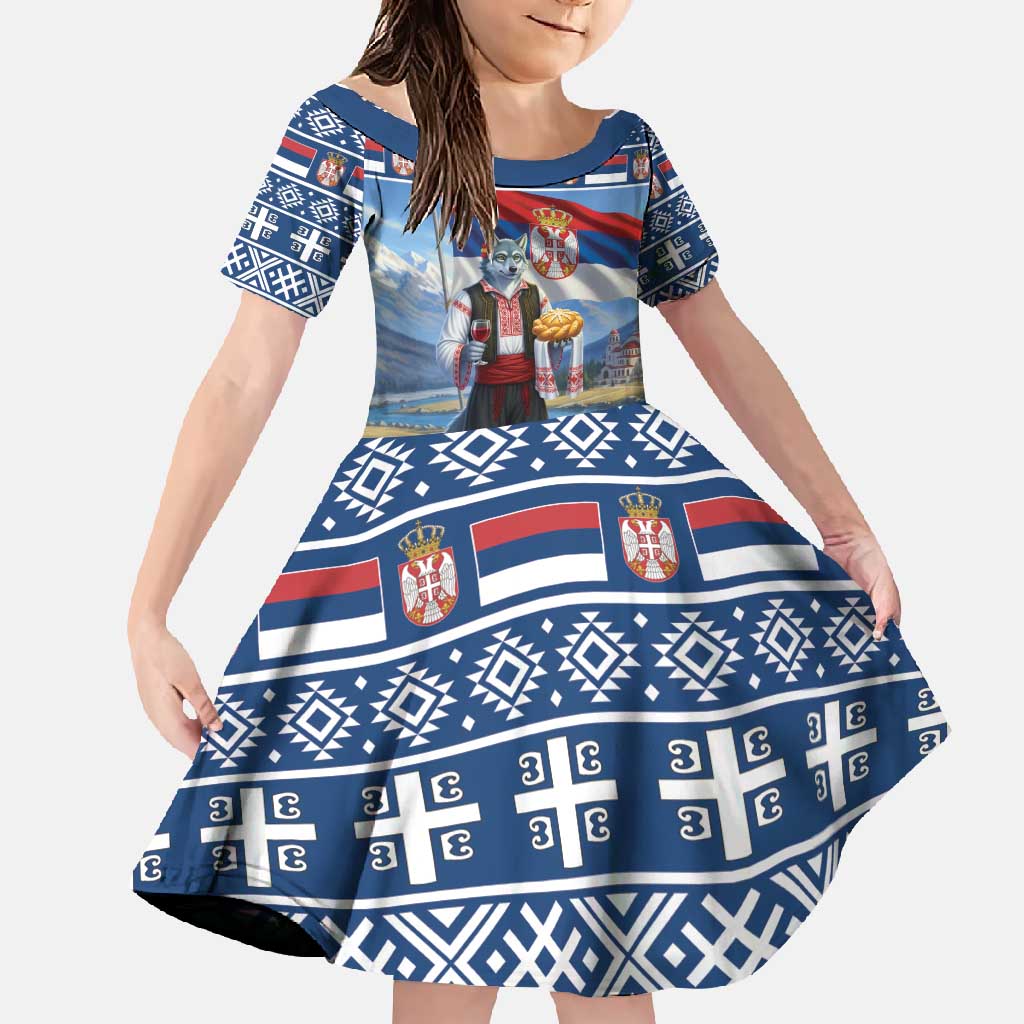 Serbia Christmas Wolf Family Matching Off Shoulder Maxi Dress and Hawaiian Shirt Vuk Serbian Mascot - Wonder Print Shop