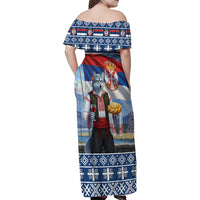 Serbia Christmas Wolf Family Matching Off Shoulder Maxi Dress and Hawaiian Shirt Vuk Serbian Mascot - Wonder Print Shop
