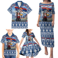 Serbia Christmas Wolf Family Matching Puletasi and Hawaiian Shirt Vuk Serbian Mascot - Wonder Print Shop
