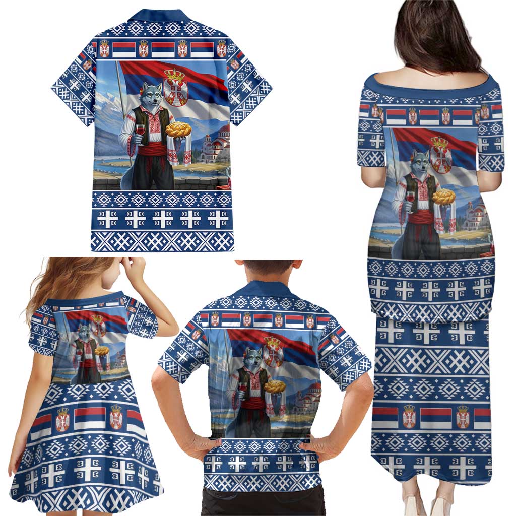 Serbia Christmas Wolf Family Matching Puletasi and Hawaiian Shirt Vuk Serbian Mascot - Wonder Print Shop