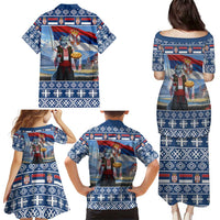 Serbia Christmas Wolf Family Matching Puletasi and Hawaiian Shirt Vuk Serbian Mascot - Wonder Print Shop