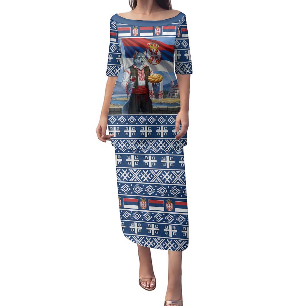 Serbia Christmas Wolf Family Matching Puletasi and Hawaiian Shirt Vuk Serbian Mascot - Wonder Print Shop