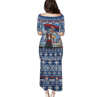 Serbia Christmas Wolf Family Matching Puletasi and Hawaiian Shirt Vuk Serbian Mascot - Wonder Print Shop