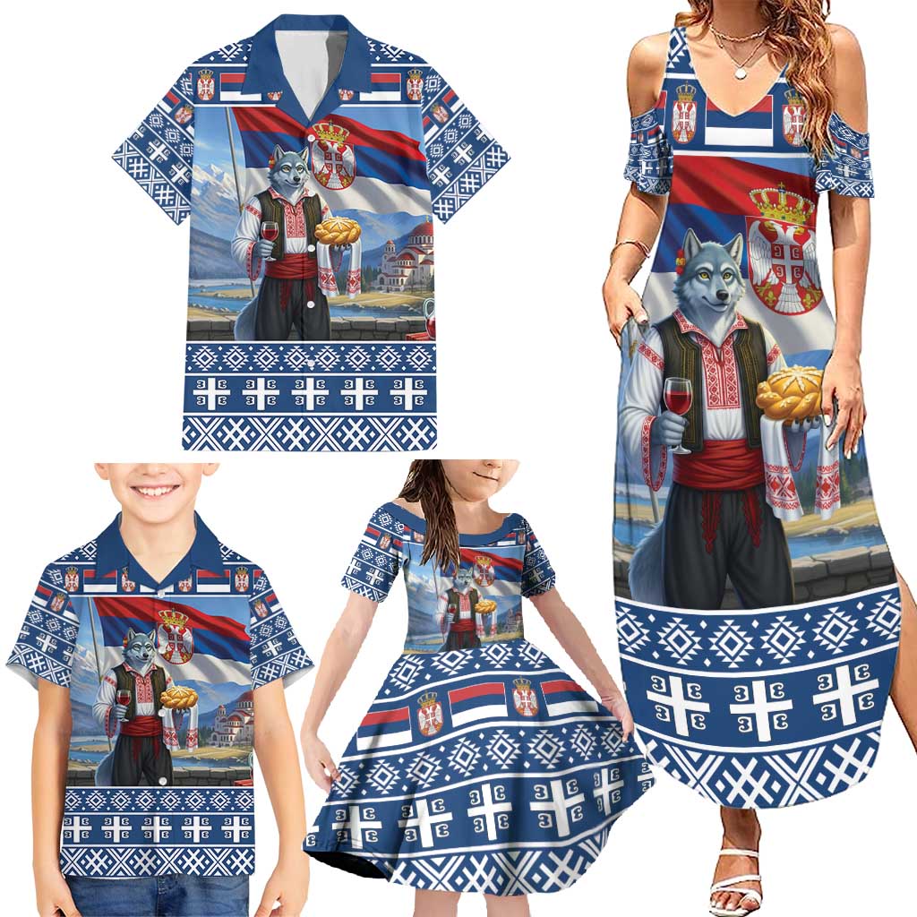 Serbia Christmas Wolf Family Matching Summer Maxi Dress and Hawaiian Shirt Vuk Serbian Mascot - Wonder Print Shop