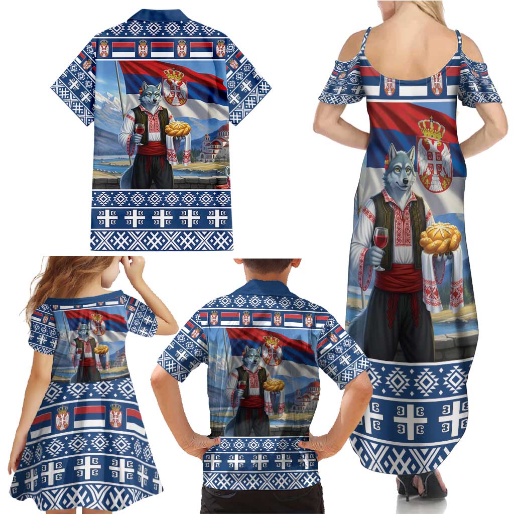 Serbia Christmas Wolf Family Matching Summer Maxi Dress and Hawaiian Shirt Vuk Serbian Mascot - Wonder Print Shop