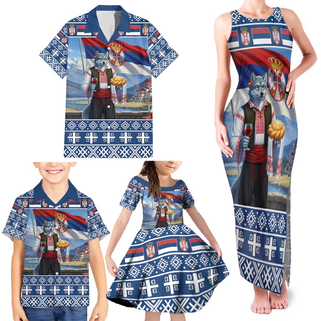 Serbia Christmas Wolf Family Matching Tank Maxi Dress and Hawaiian Shirt Vuk Serbian Mascot - Wonder Print Shop