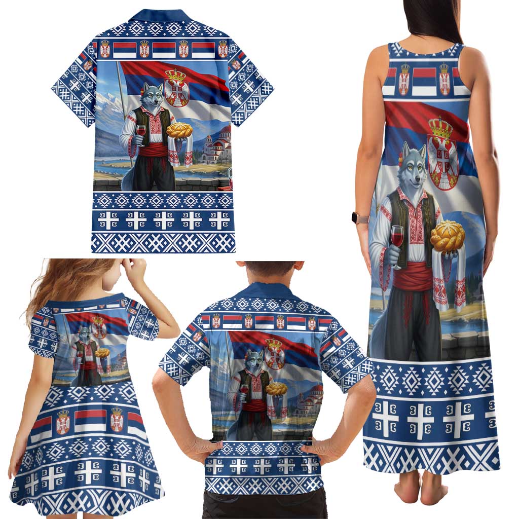 Serbia Christmas Wolf Family Matching Tank Maxi Dress and Hawaiian Shirt Vuk Serbian Mascot - Wonder Print Shop