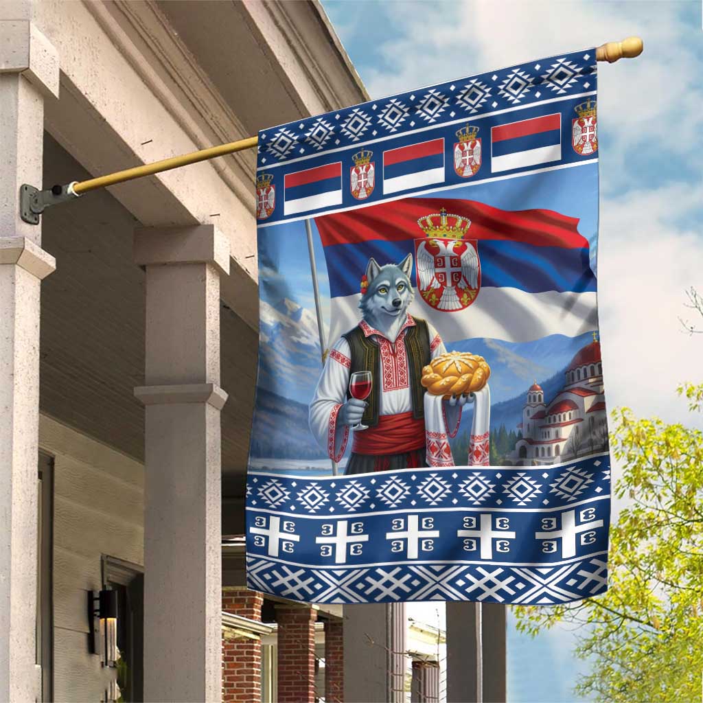 Serbia Christmas Wolf Garden Flag Vuk Serbian Mascot - Wonder Print Shop