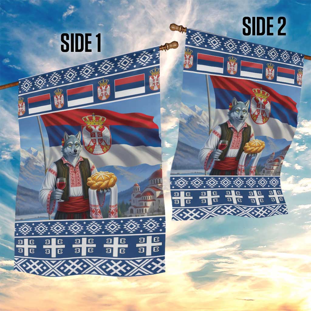 Serbia Christmas Wolf Garden Flag Vuk Serbian Mascot - Wonder Print Shop