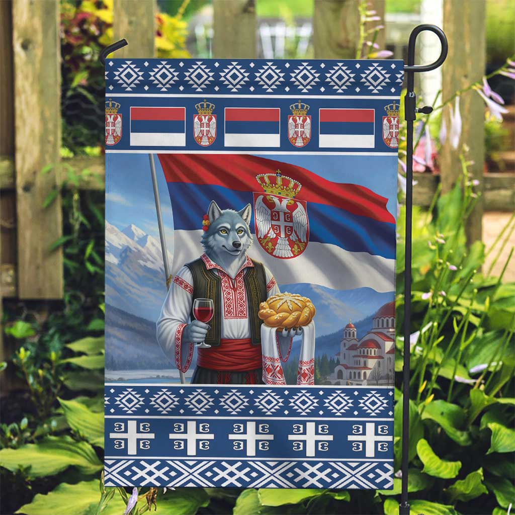 Serbia Christmas Wolf Garden Flag Vuk Serbian Mascot - Wonder Print Shop