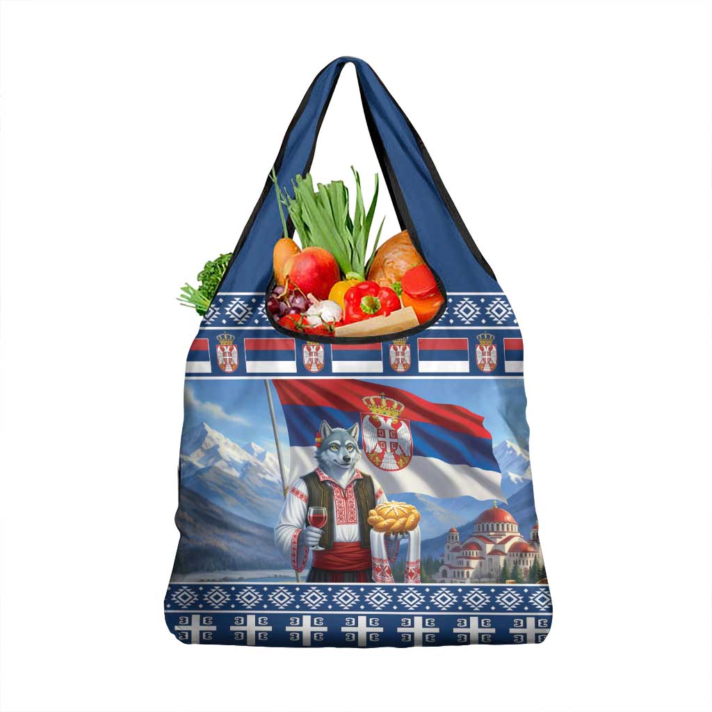 Serbia Christmas Wolf Grocery Bag Vuk Serbian Mascot - Wonder Print Shop
