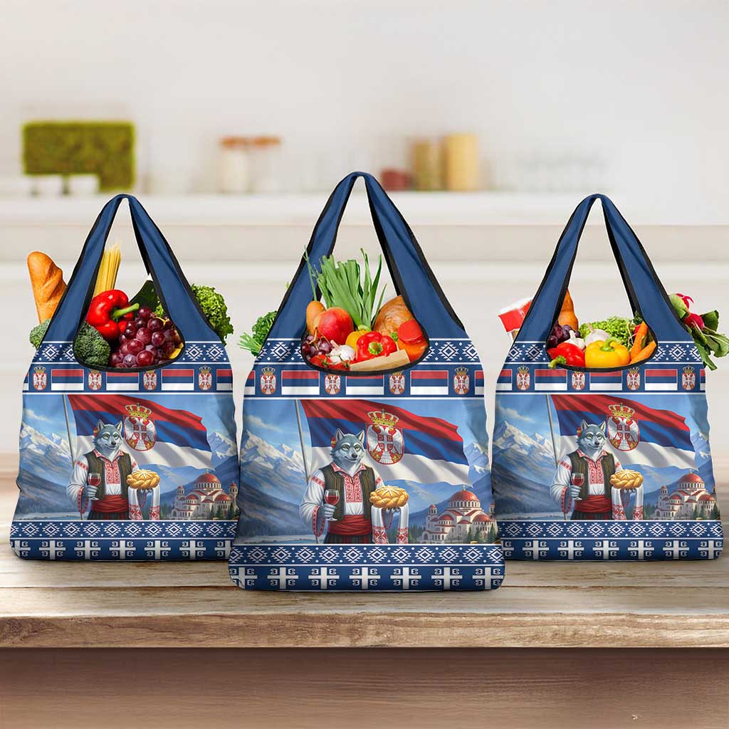 Serbia Christmas Wolf Grocery Bag Vuk Serbian Mascot - Wonder Print Shop