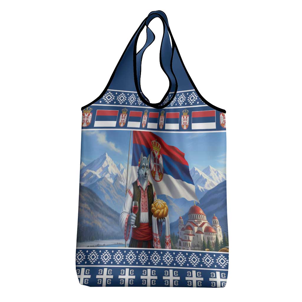 Serbia Christmas Wolf Grocery Bag Vuk Serbian Mascot - Wonder Print Shop