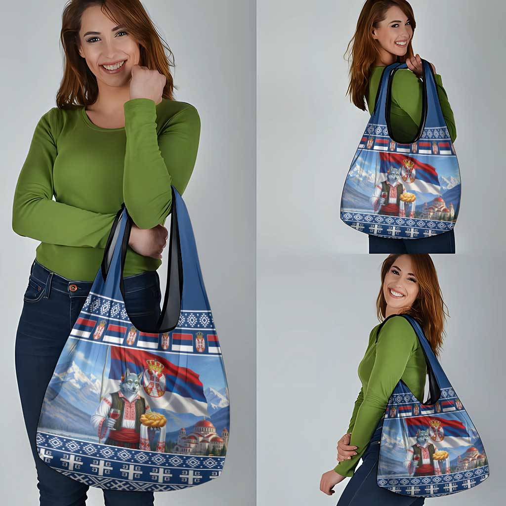 Serbia Christmas Wolf Grocery Bag Vuk Serbian Mascot - Wonder Print Shop